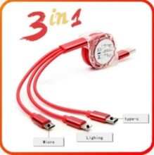 Multi charging 3 in 1 retractable cable with usb charging for all phone