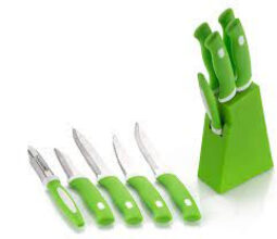 Stainless Steel Knife & Peeler Set with Stand - 6 Pcs
