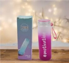 Motivational Glass Water Bottle Colorful With Box