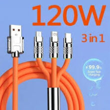3 In 1 USB Fast Charging Cable Heavy Duty 120W Imported Quality
