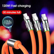 3 In 1 USB Fast Charging Cable Heavy Duty 120W Imported Quality Without Box